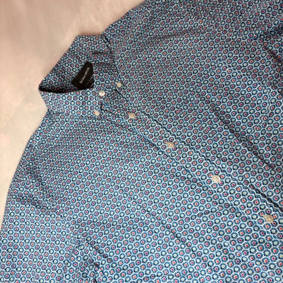 Bonobos Other - Bonobos Mens Slim Fit Short Sleeve Button Down Shirt Blue Geometric Floral L